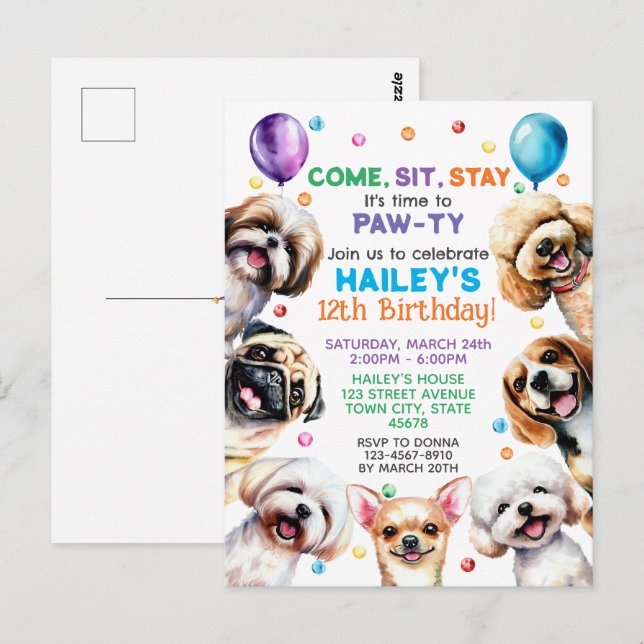Convite de Aniversário de 12 Anos com Tema de Cach (Frente/Verso)