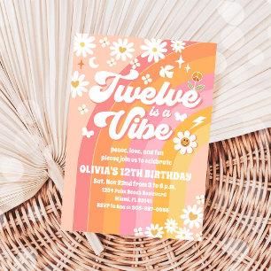 Convite de Aniversário de 12 Anos Retro Groovy