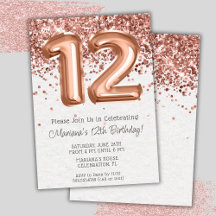 Convite de Aniversário de 12 Anos Rose Gold