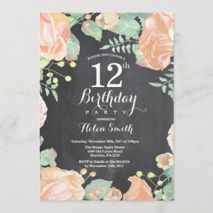 Convite de Aniversário de 12 Floral de Pessegueiro