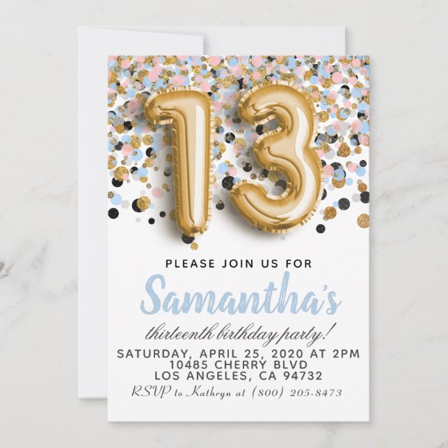 Convite de aniversário de 13 anos (Frente)