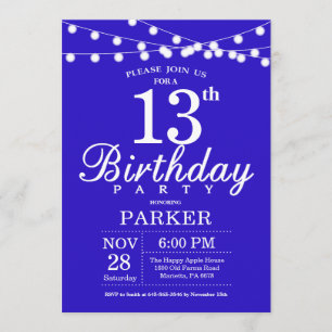 Convite de Aniversário de 13 Anos Azul Real