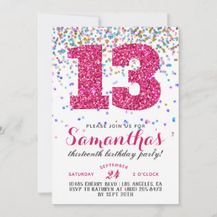 Convite de Aniversário de 13 anos com Confetes
