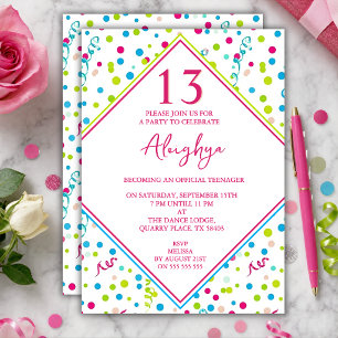 Convite de Aniversário de 13 Anos para Meninas Col
