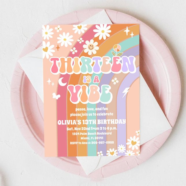 Convite de Aniversário de 13 anos Retro Groovy (Criador carregado)
