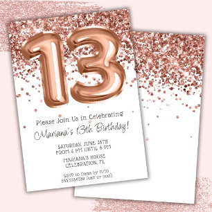 Convite de Aniversário de 13 Anos Rose Gold