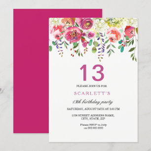 Convite de aniversário de 13 de Flores de Pêsseg
