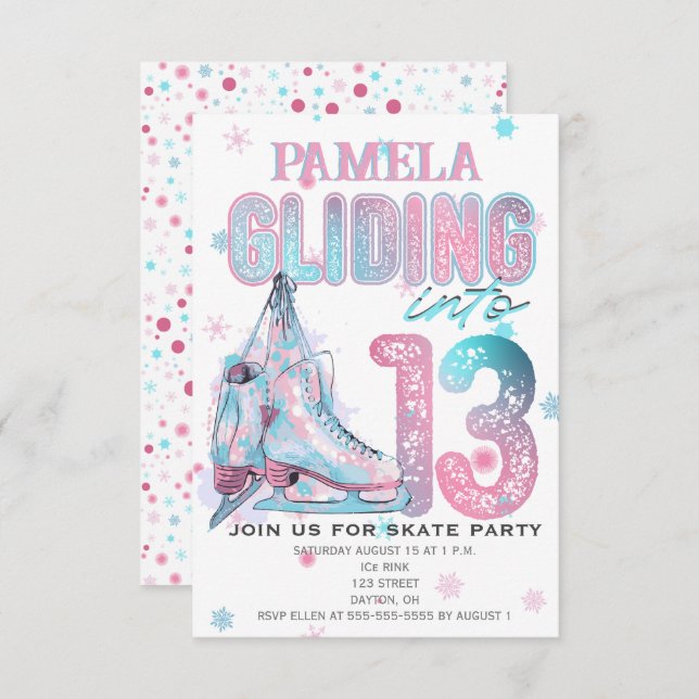 Convite de aniversário de 13 de patinação (Frente/Verso)