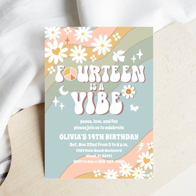 Convite de Aniversário de 14 Anos com Tema Retrô (Criador carregado)