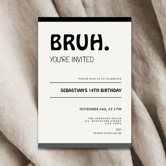 Convite de Aniversário de 14 anos do Mano Festa de (Bruh 14th birthday invitation for boys)