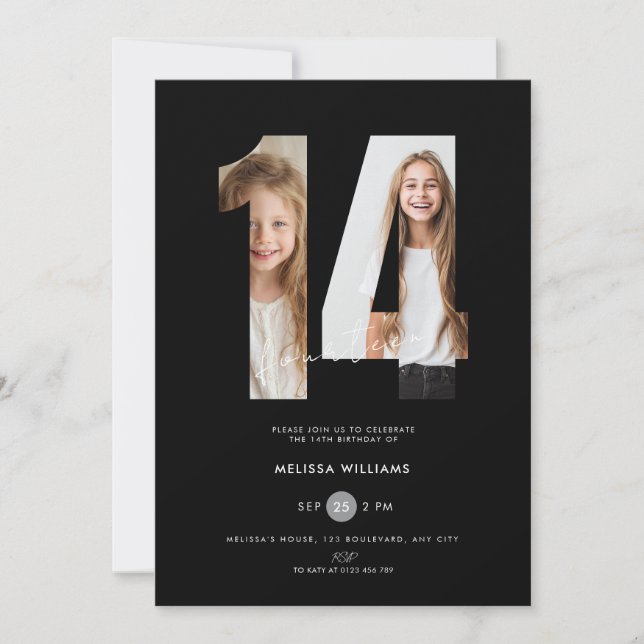 Convite de Aniversário de 14 Anos Personalizado Pr (Frente)