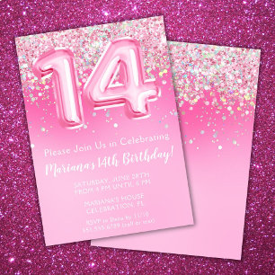 Convite de Aniversário de 14 Anos Rosa Brilho Femi