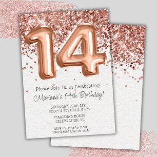 Convite de Aniversário de 14 anos Rose Gold