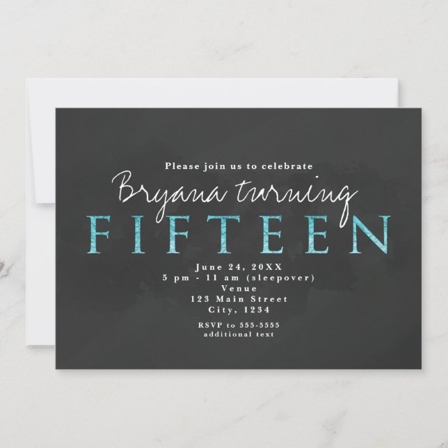Convite de Aniversário de 15 Anos Aqua Blue & Grey (Frente)