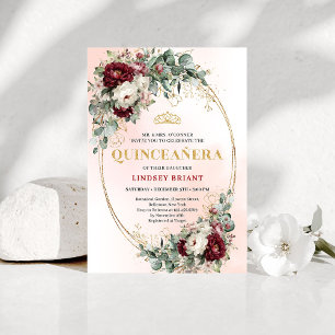 Convite de Aniversário de 15 Anos Chic Marsala Flo