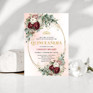 Convite de Aniversário de 15 Anos com Flores Verme