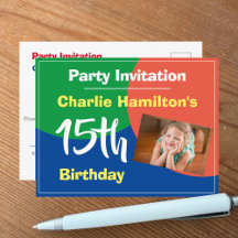 Convite de Aniversário de 15 Anos com Postcard de