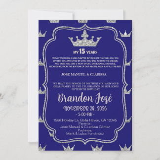 Convite de aniversário de 15 anos doce, azul e pra