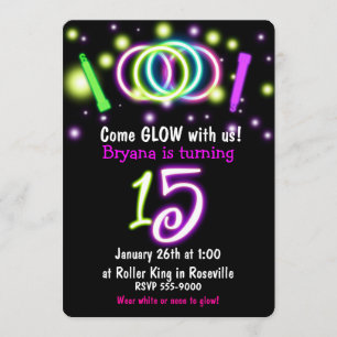 Convite de Aniversário de 15 Anos Festa Luzes GLOW