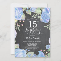 Convite de Aniversário de 15 anos Floral Azul Botâ