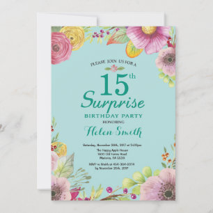 Convite de Aniversário de 15 Anos Floral Surpresa 