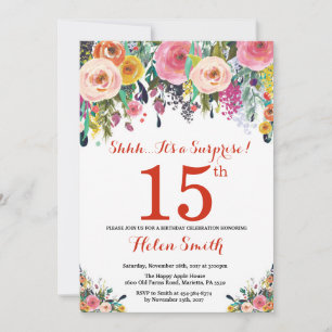 Convite de Aniversário de 15 anos Floral Surpresa