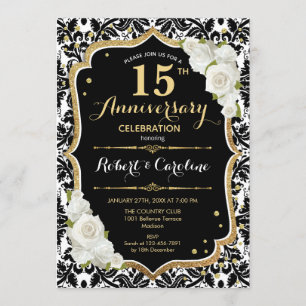 Convite de Aniversário de 15 Anos - Preto Branco D