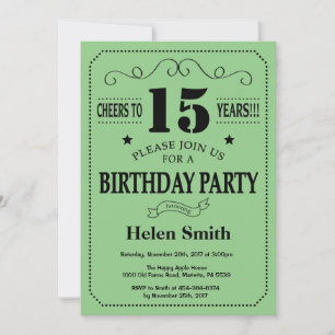 Convite de Aniversário de 15 Anos Preto e Verde