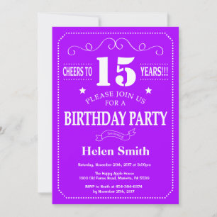 Convite de Aniversário de 15 Anos Roxo e Branco