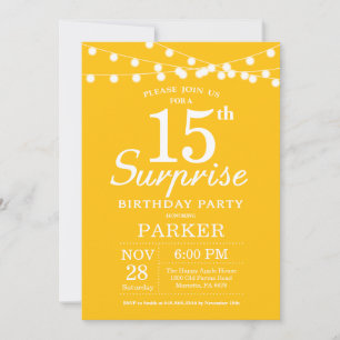 Convite de Aniversário de 15 anos Surpresa Amarelo