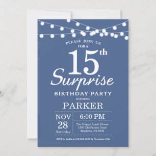Convite de Aniversário de 15 anos Surpresa Azul