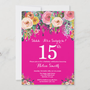 Convite de Aniversário de 15 Anos Surpresa Floral