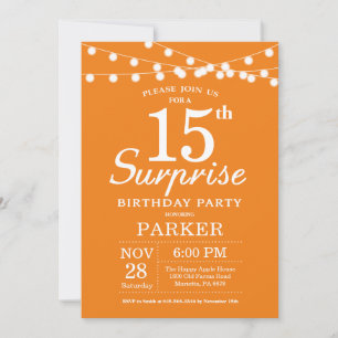 Convite de Aniversário de 15 anos Surpresa Laranja