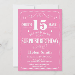 Convite de Aniversário de 15 anos Surpresa Rosa e