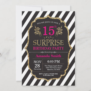 Convite de Aniversário de 15 anos Surpresa Rosa Pr