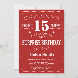 Convite de Aniversário de 15 anos Surpresa Vermelh