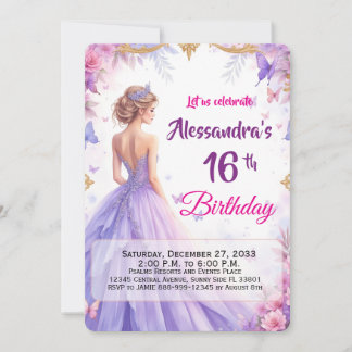 Convite de Aniversário de 16 anos Azul Floral Eleg
