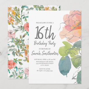 Convite de Aniversário de 16 Anos Boho Floral Aqua