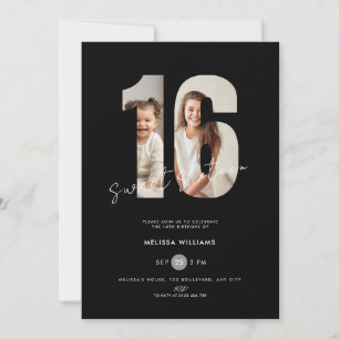 Convite de Aniversário de 16 Anos com Foto Preta p