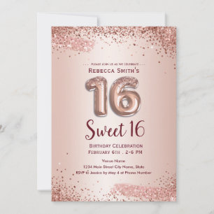 Convite de Aniversário de 16 Anos Elegante Brilho