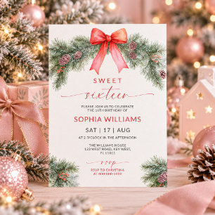 Convite de Aniversário de 16 Anos Natal com Laço V