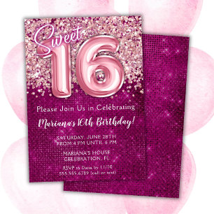 Convite de Aniversário de 16 Anos Rosa Magenta Doc