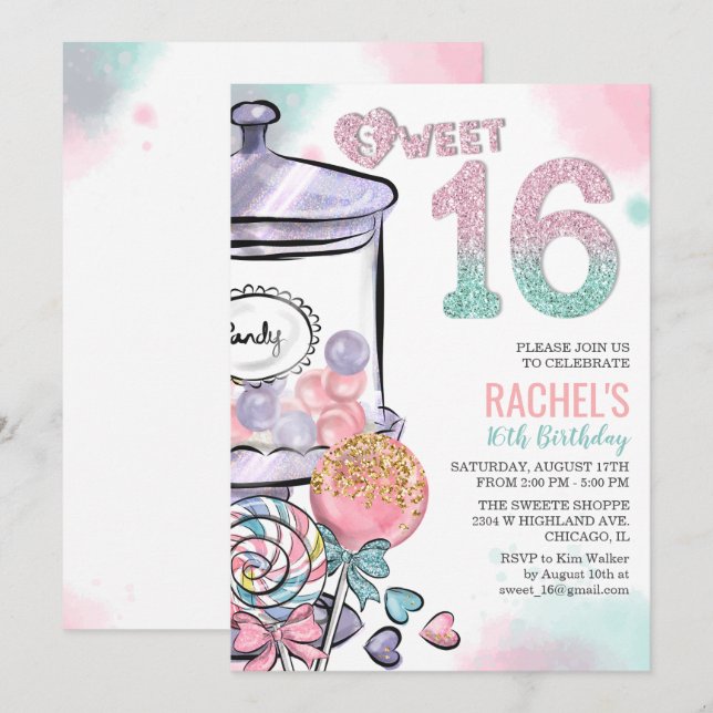 Convite de Aniversário de 16 Anos Tema Doce de Bal (Frente/Verso)
