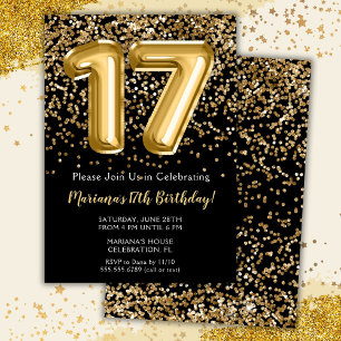 Convite de Aniversário de 17 Anos Black Gold Kids