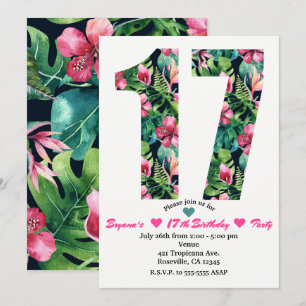 Convite de Aniversário de 17 Anos Floral Tropical 
