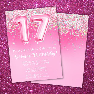 Convite de Aniversário de 17 Anos Rosa Brilho Femi