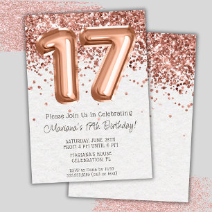 Convite de Aniversário de 17 Anos Rose Gold
