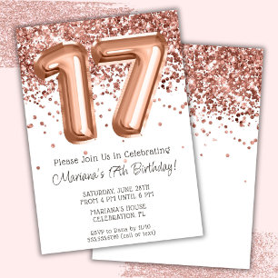 Convite de Aniversário de 17 Anos Rose Gold