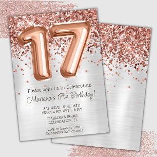 Convite de Aniversário de 17 Anos Rose Gold Silver