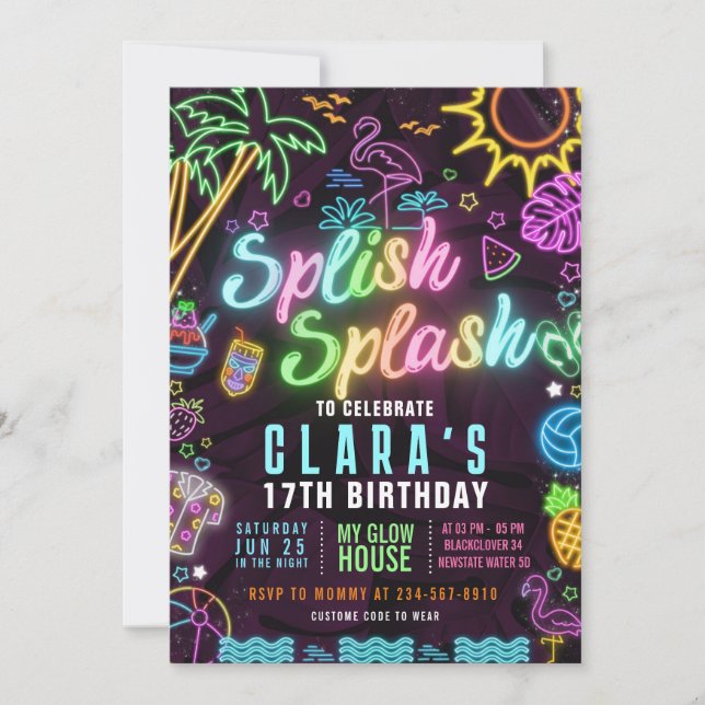 Convite de Aniversário de 17 Anos Splish Splash Ed (Frente)